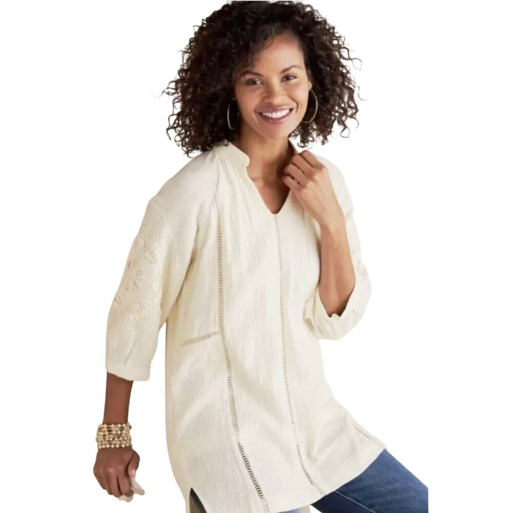 Women’s Cream Crochet-Detail Tunic Top